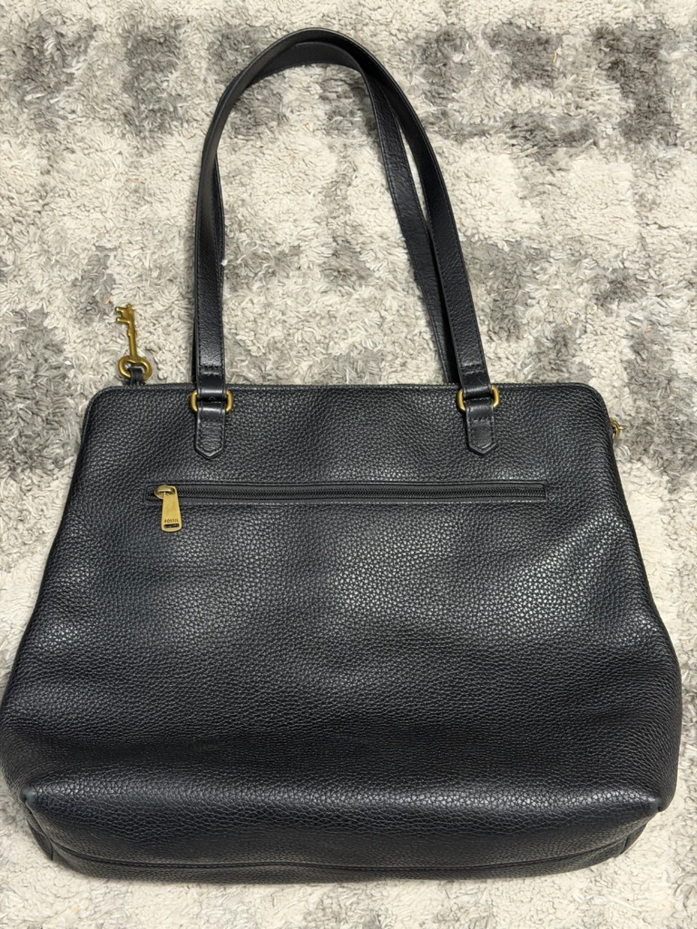 Fossil Black Leather 1 main Compartment and 3 zippered Tote with Key Charm - Picture 4 of 14